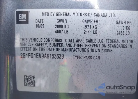 2010 Chevrolet Camaro 2Lt z USA, uszkodzony, nr VIN 2G1FG1EV9A9153539